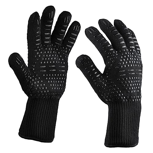 WATIIFUFU 2 Stück Grill Handschuhe Hochtemperaturbeständig Aus Aramid Brandschutz Und Wärmedämmung Schwarze Hitze Und Feuerfeste Handschuhe Für Grill Küche Und Ofen von WATIIFUFU