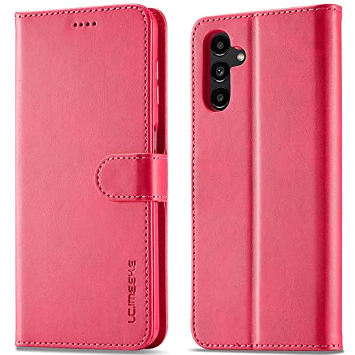 WAURZ Hülle für Samsung Galaxy A54 5G, Handyhülle Schutzhülle Hülle Leder Klappbar Flip Case mit Kartenfach Magnet Ständer Handytasche Hüllen Etui Klapphülle Cover für Samsung Galaxy A54 5G,Rose Rot von WAURZ