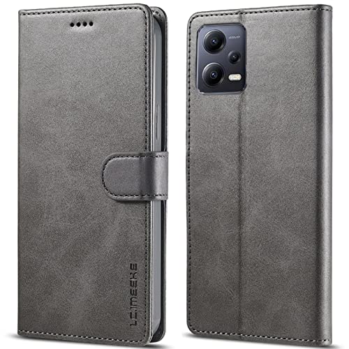 WAURZ Hülle für Xiaomi Redmi Note 12 5G / Xiaomi Poco X5 5G Handyhülle Schutzhülle Hülle Leder Klappbar Flip Case mit Kartenfach Magnet Geldfach Ständer Handytasche Hüllen Etui Klapphülle Cover,Grau von WAURZ