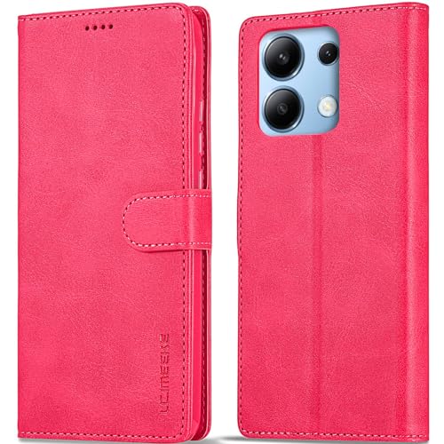 WAURZ Hülle für Xiaomi Redmi Note 13 4G, Handyhülle Schutzhülle Hülle Leder Klappbar Flip Case mit Kartenfach Magnet Ständer Handytasche Hüllen Etui Cover Klapphülle für Redmi Note 13 4G,Rose Rot von WAURZ