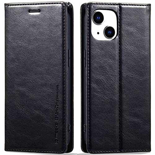 WAURZ Hülle für iPhone 13 Mini, Handyhülle Hülle Leder Klappbar Schutzhülle mit Kartenfach Magnet Geldfach Klapphülle Flip Case Cover Handytasche Rundumschutz Handyhülle für iPhone 13 Mini,Schwarz von WAURZ