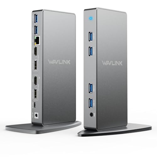 DisplayLink Docking Station Dual Monitor, WAVLINK 14-IN-1 USB-C/A Laptop Docking Station mit 2X 4K HDMI, 2X 4K DP, 1000Mbps Ethernet, 6X USB 3.0, Audio und Mikrofon für Mac/Windows von WAVLINK