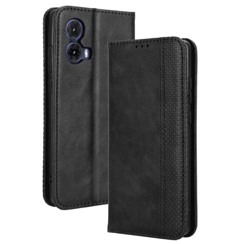 WBWONE Hülle für Motorola Moto G85 5G, Premium TPU/PU Leder Klappbar Schutzhülle Tasche Handyhülle mit Standfunktion & Kartensteckplätzen, Schwarz von WBWONE