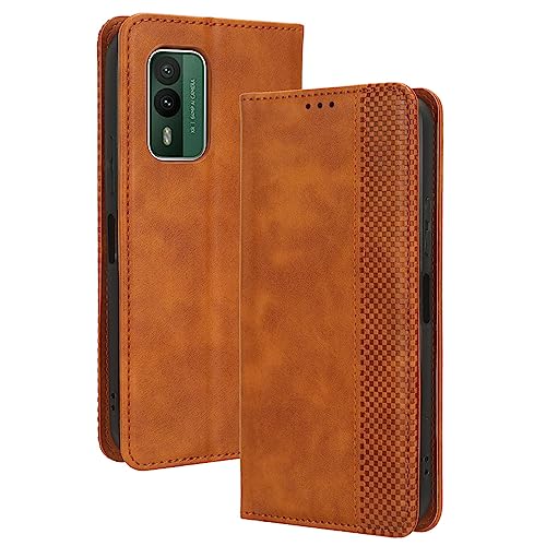 WBWONE Hülle für Nokia XR21, Premium TPU/PU Leder Klappbar Schutzhülle Tasche Handyhülle mit Standfunktion & Kartensteckplätzen, Brown von WBWONE