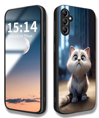 WBWONE Hülle für Samsung Galaxy A14 4G / 5G, Handyhülle Weich Silikon TPU Rahmen Süßes Katzenmuster Cover Dünn Case, Stoßfest Kratzfest Schutzhülle - Weiße Katze von WBWONE
