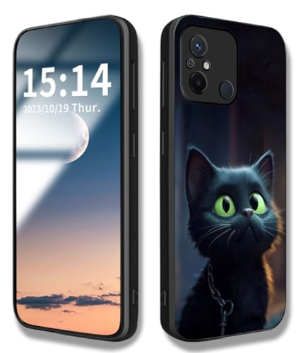 WBWONE Hülle für Xiaomi Redmi 12C, Handyhülle Weich Silikon TPU Rahmen Süßes Katzenmuster Cover Dünn Case, Stoßfest Kratzfest Schutzhülle - Schwarze Katze von WBWONE