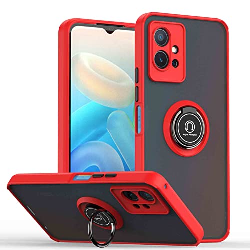 WBWONE Hülle für Xiaomi Redmi Note 14 Pro 5G, TPU/PC Stoßfest Handyhülle mit Fingerring Stände, Durchscheinend Gefrostet Anti Fingerabdruck Schutzhülle. Rot von WBWONE