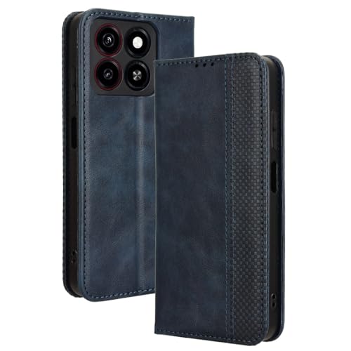 WBWONE Hülle für ZTE Blade A35 / A55, Premium TPU/PU Leder Klappbar Schutzhülle Tasche Handyhülle mit Standfunktion & Kartensteckplätzen, Blau von WBWONE