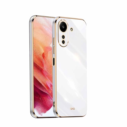 WBWONE Silikon Hülle für Xiaomi Redmi 13C / Xiaomi Poco C65 Case, Handyhülle Golden Galvanisierrahmen Dünne Weiche TPU Soft Stoßfest Schutzhülle Cover Bumper - Weiß von WBWONE