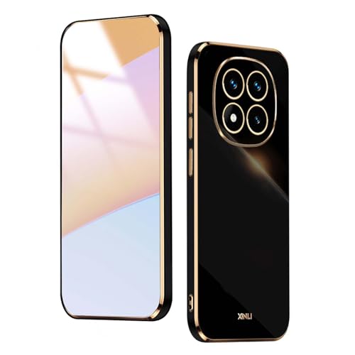 WBWONE Silikon Hülle für Xiaomi Redmi Note 14 Pro+ Plus 5G Case, Handyhülle Golden Galvanisierrahmen Dünne Weiche TPU Soft Stoßfest Schutzhülle Cover Bumper - Schwarz von WBWONE