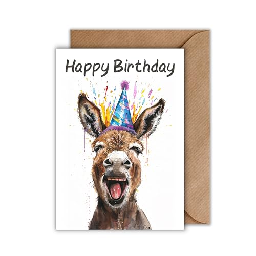 WBdesignz Esel Geburtstag Karte mit Umschlag - Lustige Geburtstagskarte “Happy Birthday” Glückwunschkarte Geschenkkarte zum Geburtstag Happy Birthday Karte (DIN A6) von WBdesignz