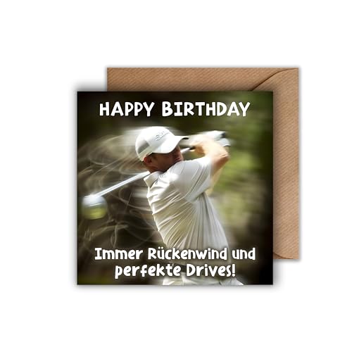 Geburtstagskarte für Golf-Liebhaber mit Umschlag - Glückwunschkarte für Golfer “Immer Rückenwind und perfekte Drives” Geburtstagskarte für Golfenthusiasten Geschenkkarte zum Geburtstag (125 x 125 mm) von WBdesignz