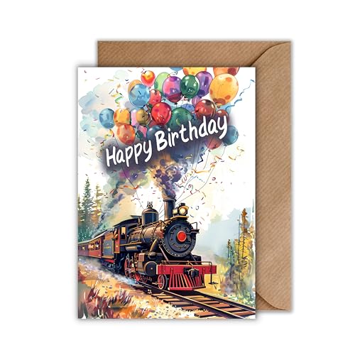 WBdesignz Eisenbahn Geburtstagskarte mit Umschlag - Geschenkkarte Eisenbahner Geburtstag Karte Happy Birthday Lokomotive Glückwunschkarte (DIN A6) von WBdesignz