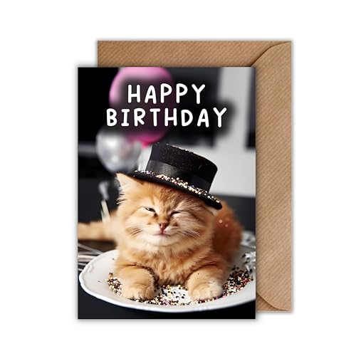 WBdesignz Katze Geburtstagskarte - Kätzchen Glückwunschkarte mit Umschlag “Happy Birthday” Humorvolle Geschenkkarte zur Geburtstagsfeier (DIN A6) von WBdesignz