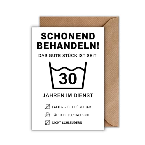 WBdesignz Lustige Gratulationskarte zur Dienstzeit - Schonend behandeln! Seit 30 Jahren im Dienst - Humorvolle Karte für Jubiläen und langjährige Mitarbeiter (DIN A6) von WBdesignz