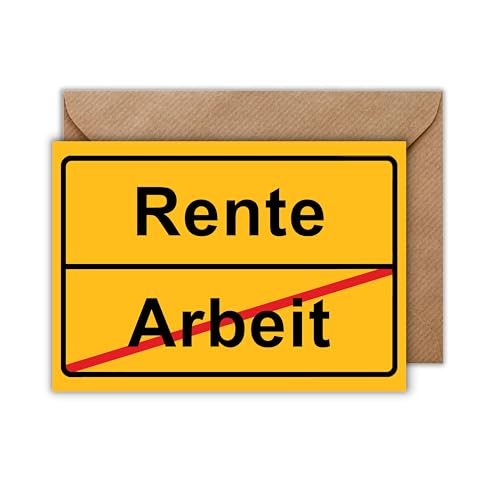 WBdesignz Rente Karte mit Umschlag - Lustige Ruhestandskarte Ortsausgang Arbeit - Rente Glückwunschkarte Geschenkkarte zum Ruhestand (DIN A6) von WBdesignz