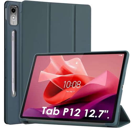 WD&CD Hülle kompatibel mit Lenovo Tab P12 12.7" 2023, Schutzhülle Ultradünne PU Leder kompatibel mit Lenovo Tab P12 12.7" 2023 mit Standfunktion und Auto Schlaf/Wach-dunkel Grün von WD&CD