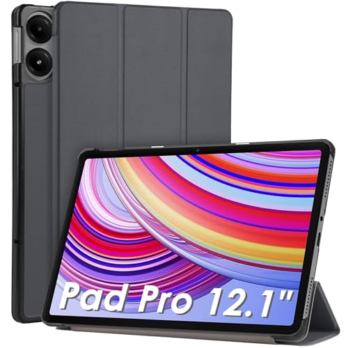 WD&CD Hülle kompatibel mit Xiaomi Redmi Pad Pro 12.1", Schutzhülle Ultradünne PU Leder kompatibel mit Xiaomi Poco Pad 12.1" mit Standfunktion und Auto Schlaf/Wach- Grau von WD&CD