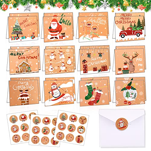 24PCS Weihnachtskarten mit Umschlägen, Weihnachten Kraftpapier Klappkarten, Weihnachtskarten mit Umschlägen, Weihnachtspostkarten Klappkarten, Weihnachtspostkarten für Kinder Familie Freunde Kunden von WDJLNZB