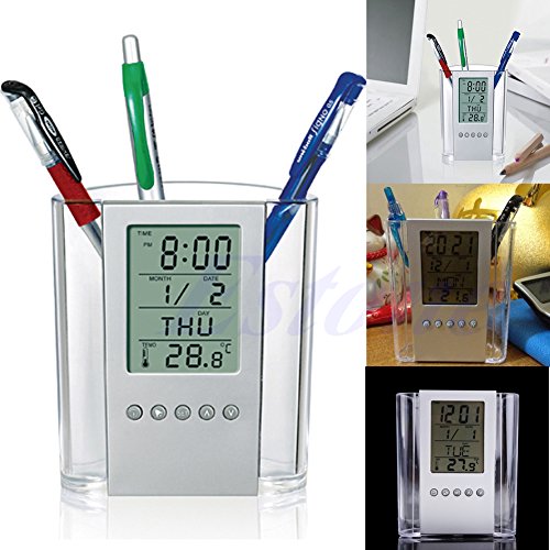 Digitaler LCD-Wecker, Schreibtisch, Bleistifthalter, Kalender von WEIDN