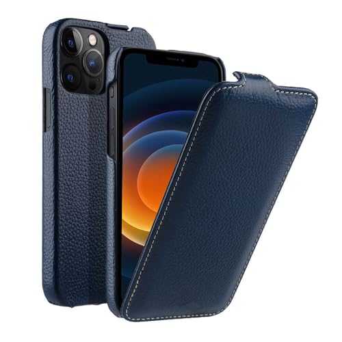 WEIHUAD Klapphülle aus Leder mit Litschi-Muster für iPhone 13 Pro Max 12 Mini 11, vertikale Business-Handytasche, blau, für iPhone 12 Pro von WEIHUAD