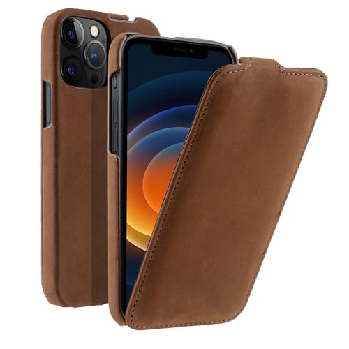 WEIHUAD Klapphülle aus Leder mit Litschi-Muster für iPhone 13 Pro Max 12 Mini 11, vertikale Business-Telefontasche, mattes Braun, für iPhone 12 Mini von WEIHUAD