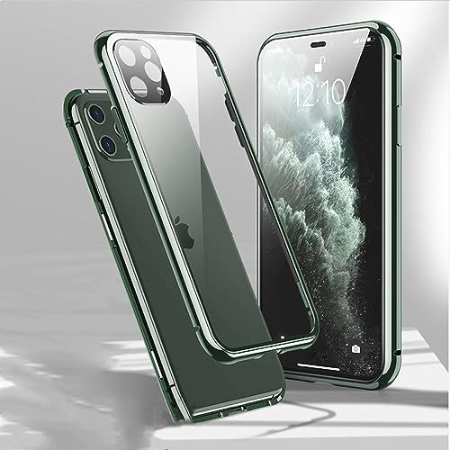 WEIHUAD Schutzhülle für iPhone 12, 13, 14 Pro Max, 360°-Vollschutz, magnetische Adsorption, Metallglas, Grün, für iPhone 13 von WEIHUAD