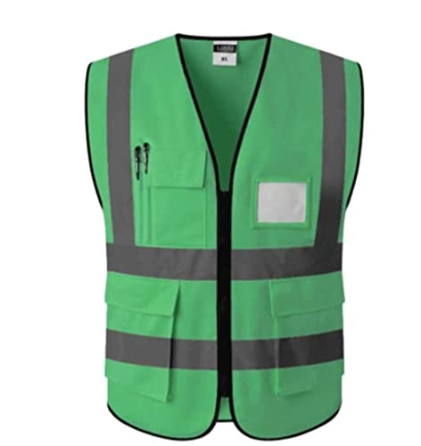 Warnwesten für Männer und Frauen, Bauweste, gut sichtbare reflektierende und atmungsaktive Arbeitskleidung mit Taschen und Reißverschlüssen, Bauweste(Green,X-Large) von WEITINGKKK