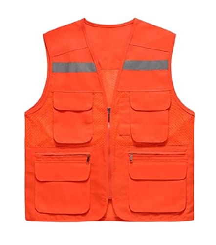 Warnwesten für Männer und Frauen, Reflektoranzug, Polyesterfaser, reflektierende Sicherheitsweste mit silbernem Balken, geeignet for Nachtläufe, Joggen, Bauweste(Orange,XXX-Large) von WEITINGKKK