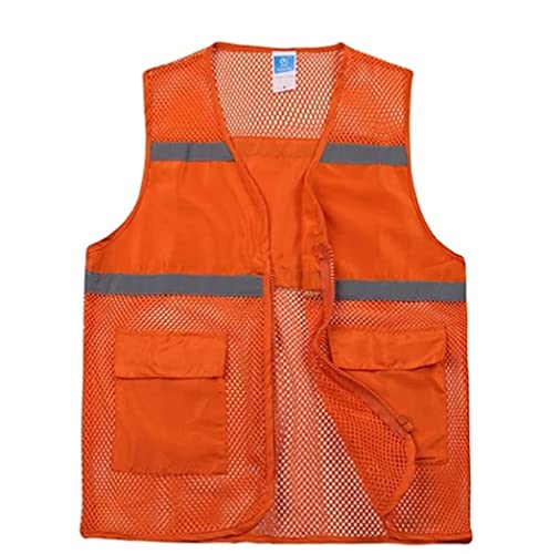 Warnwesten für Männer und Frauen, Warnwesten Warnwesten aus gut sichtbarem Mesh mit Taschen und Reißverschluss, geeignet for Teamaktivitäten oder Nachtfahrten im Baugewerbe(Orange,XXXX-Large) von WEITINGKKK