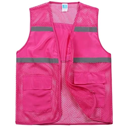 Warnwesten für Männer und Frauen, Warnwesten Warnwesten aus gut sichtbarem Mesh mit Taschen und Reißverschluss, geeignet for Teamaktivitäten oder Nachtfahrten im Baugewerbe(Pink,Large) von WEITINGKKK