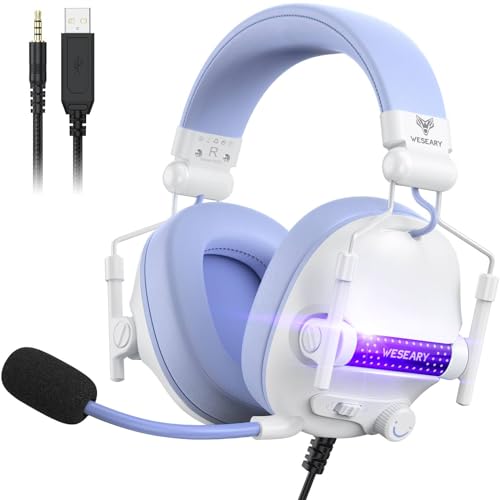 WESEARY Gaming Headset, PS5 Headset Stereo Gaming Headphones mit Mikrofon für PS4/PS5/PC/Xbox One/Switch, Headset mit weichen Memory Ohrpolstern, 3,5mm Jack, RGB Licht von WESEARY
