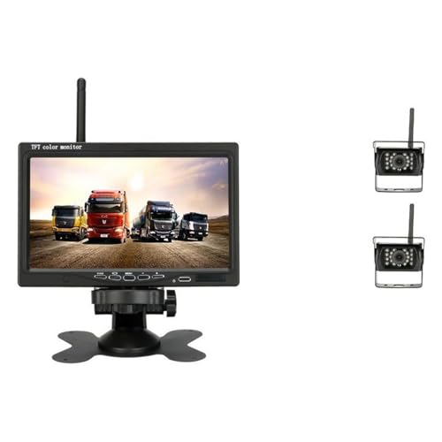 HD Drahtlose Rückfahrkamera for LKW 7 Zoll LCD-Monitor Rückfahrkamera for LKW Bus Anhänger Bagger Fahrzeug Rückfahrkamera(2 Camera) von WESLNN