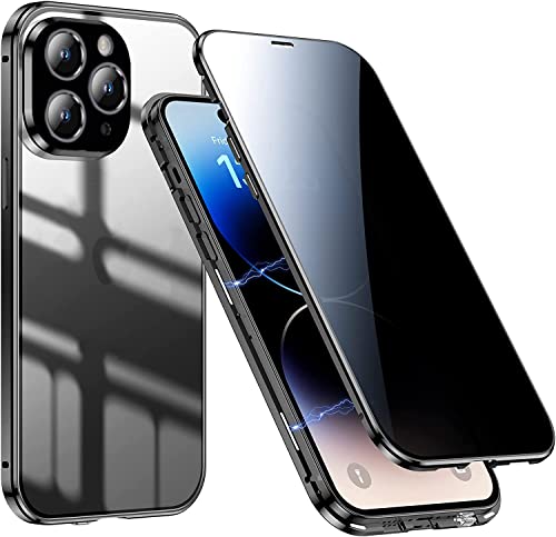 Anti Spy Hülle für iPhone 15 Pro,360 Grad Schutzhülle,Privacy Case mit Sichtschutz Gehärtetes Glas,Vorne hinten Magnetische Metallrahmen Anti peeping Handyhülle für iPhone 15 Pro 5G,Titan Schwarz von WEYNRBOX