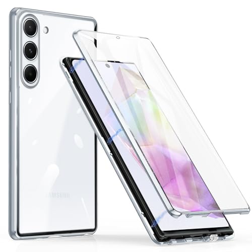 WEYNRBOX Magnetisch Handyhülle für Samsung Galaxy A35 Hülle,360 Grad Panzer Schutzglas Galaxy A35 5G Tasche Case,Doppelte Seiten Metall Bumper Cover Stoßfest Schutzhülle für Samsung A35 Handy,Silber von WEYNRBOX