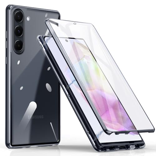 WEYNRBOX Magnetisch Handyhülle für Samsung Galaxy A35 Hülle,360 Grad Panzer Schutzglas Galaxy A35 5G Tasche Case,Doppelte Seiten Metall Bumper Cover Stoßfest Schutzhülle für Samsung A35 Handy,Schwarz von WEYNRBOX