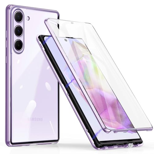 WEYNRBOX Magnetisch Handyhülle für Samsung Galaxy A35 Hülle,360 Grad Panzer Schutzglas Galaxy A35 5G Tasche Case,Doppelte Seiten Metall Bumper Cover Stoßfest Schutzhülle für Samsung A35 Handy,Lila von WEYNRBOX