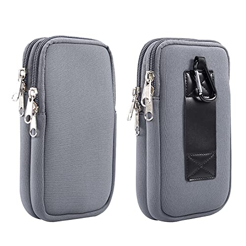 Vertikale Handy Gürteltasche, Herren Handyholster Doppelschicht, 6.9Zoll Universal Damen Handytasche Hüfttasche Bauchtasche Holster Brieftasche Handyhülle mit Gürtel Schlaufe Reißverschluss, Grau von WFCKPQF