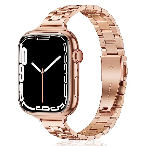 WFEAGL Kompatibel mit Apple Watch Armband 40mm 41mm 38mm,Metall Schlank Verstellbare Edelstahl Ersatzbänderfür iWatch Ultra Serie 8/7/6/5/4/3/2/1/SE (38mm 40mm 41mm,Roségold) von WFEAGL