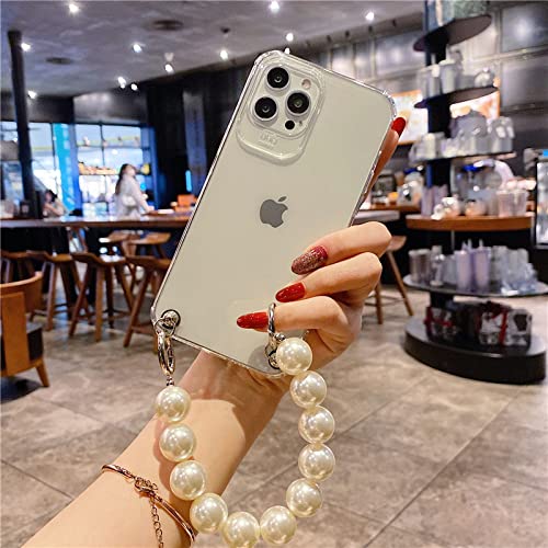 Cute Big Pearls Wrist Chain Soft Strap Phone Case für iPhone 12 Pro Max Min 11 Pro MAX 7 8 Plus 13 XR XS Max Armband, A, für iPhone 13 von WGOUT