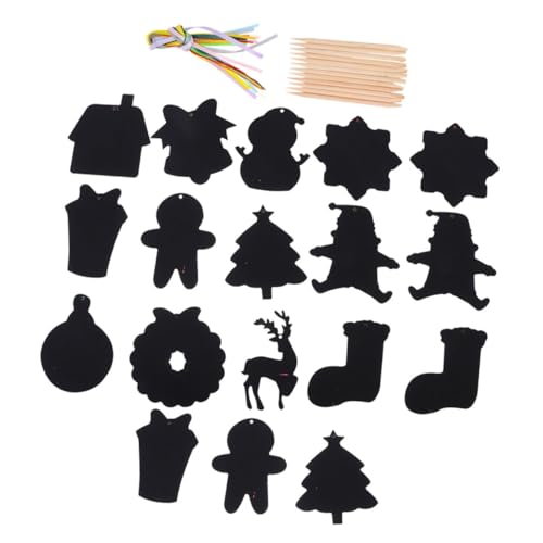 WHAMVOX 1 Set Weihnachtsdekoration Anhänger Kinder Rubbelpapier Bunte Rubbelmalerei Weihnachtsaufkleber Weihnachtskratzmalerei Weihnachtsbeleuchtung Weihnachtsbaum Holzstab von WHAMVOX