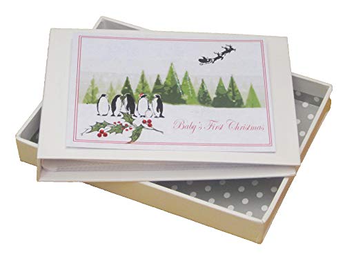 White Cotton Cards XBT4T Fotoalbum, Motiv Fliegender Weihnachtsmann und niedliche Pinguine von WHITE COTTON CARDS