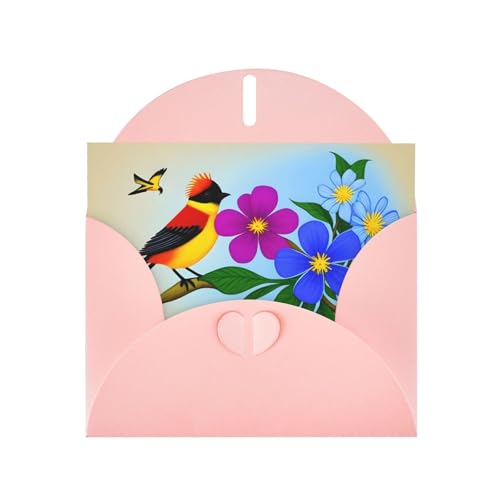 Pink WHJDPP Blumen- und Vogel-Kunstdruck-Grußkarte – hochwertiges Perlglanz-Papier mit Perlglanz und schillerndem Funkel-Effekt von WHJDPP