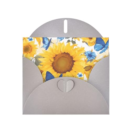 Gray WHJSHOP Grußkarte mit gelben Sonnenblumen mit blauen Schmetterlingen, hochwertiges Perlglanzpapier, doppelseitig, Perlglanz, Liebesschnalle, Perlenpapierumschlag von WHJSHOP