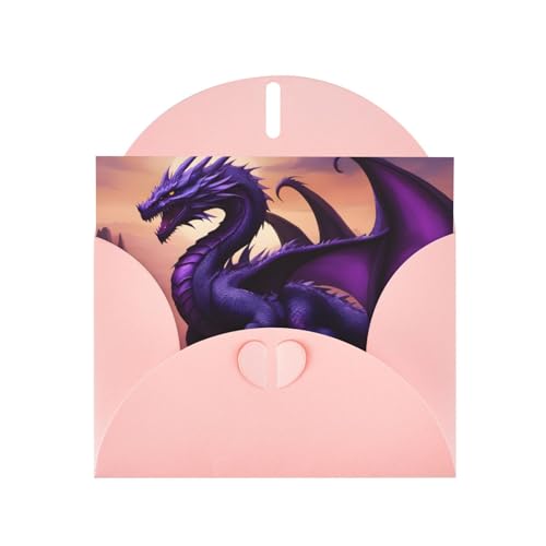 Pink WHJSHOP Grußkarte mit violettem Drachen-Druck, hochwertiges Perlglanz-Papier, doppelseitig, Perleneffekt, Liebesschnalle, Perlenpapierumschlag von WHJSHOP