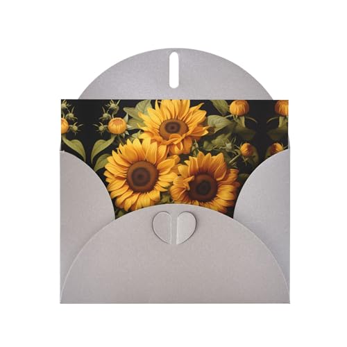 WHJSHOP Grußkarte mit gelben Sonnenblumen-Drucken, hochwertiges Perlglanz-Papier, doppelseitiger Perlen-Effekt, Liebesschnalle, Perlpapierumschlag von WHJSHOP