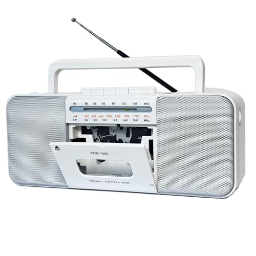 Kassettenspieler, Kassettenrekorder, AM/FM/SW-Radioaufnahme auf Kassette/U-Disk/SD-Karte über Mikrofon, Kassette-zu-MP3-Konverter, mit Bluetooth, großem 10-W-Lautsprecher, tragbar von WIITHINK