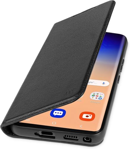 WIIUKA Hülle für Samsung Galaxy S25+ / S25 Plus, Leder aus Deutschland, mit Kartenfach, extra Dünn, Handyhülle mit Standfunktion, Tasche Schwarz von WIIUKA