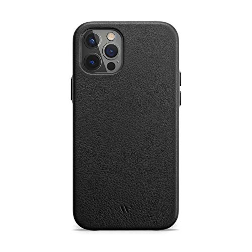 WIIUKA Hülle für iPhone 12/12 Pro, Deutsches Leder, Lederhülle extra Dünn, Premium Handyhülle, Case, Qi, Schwarz Cover von WIIUKA