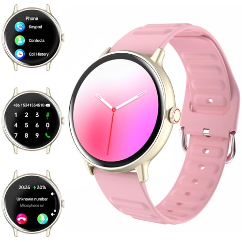 WILLFITME Smartwatch Herren Damen mit Telefonfunktion, Rundes Zifferblatt Armbanduhr mit 100+ Sportmodus Fitnessuhr mit Herzfrequenzmonitor Schlafmonitor Schrittzähler Sportuhr für iOS Android (Rosa) von WILLFITME